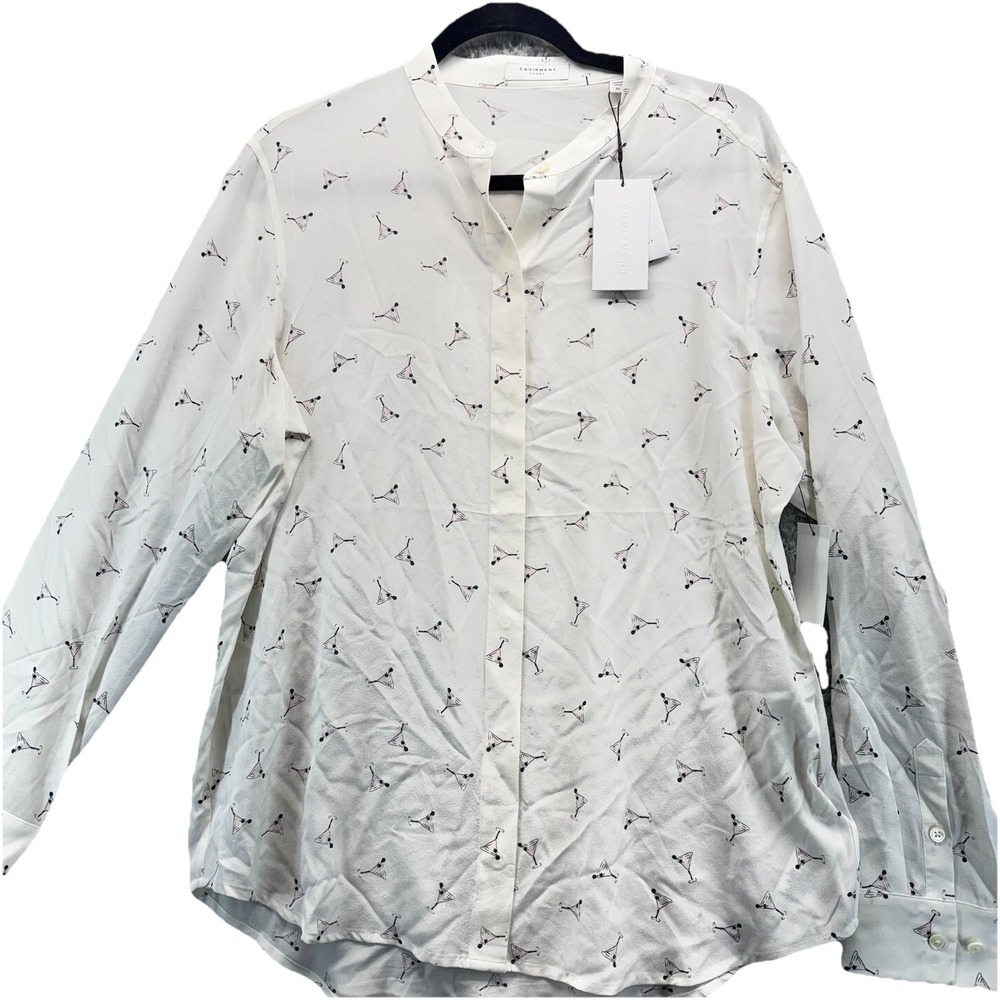 NWT Equipment Femme Silk Blouse XL Martini Print Ivory Button Front Shirt